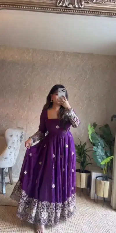RTC 6034 Purple Color Fendy Silk Anarkali Suit with Thread Embroidery. Grab it for ₹2549. Delivery 4-6 Working Days. Shop now. | Anarkali Suits, Bollywood Anarkali, Creative-Anarkali, Designer Anarkali, Embroidered Anarkali, Party Wear Anarkali