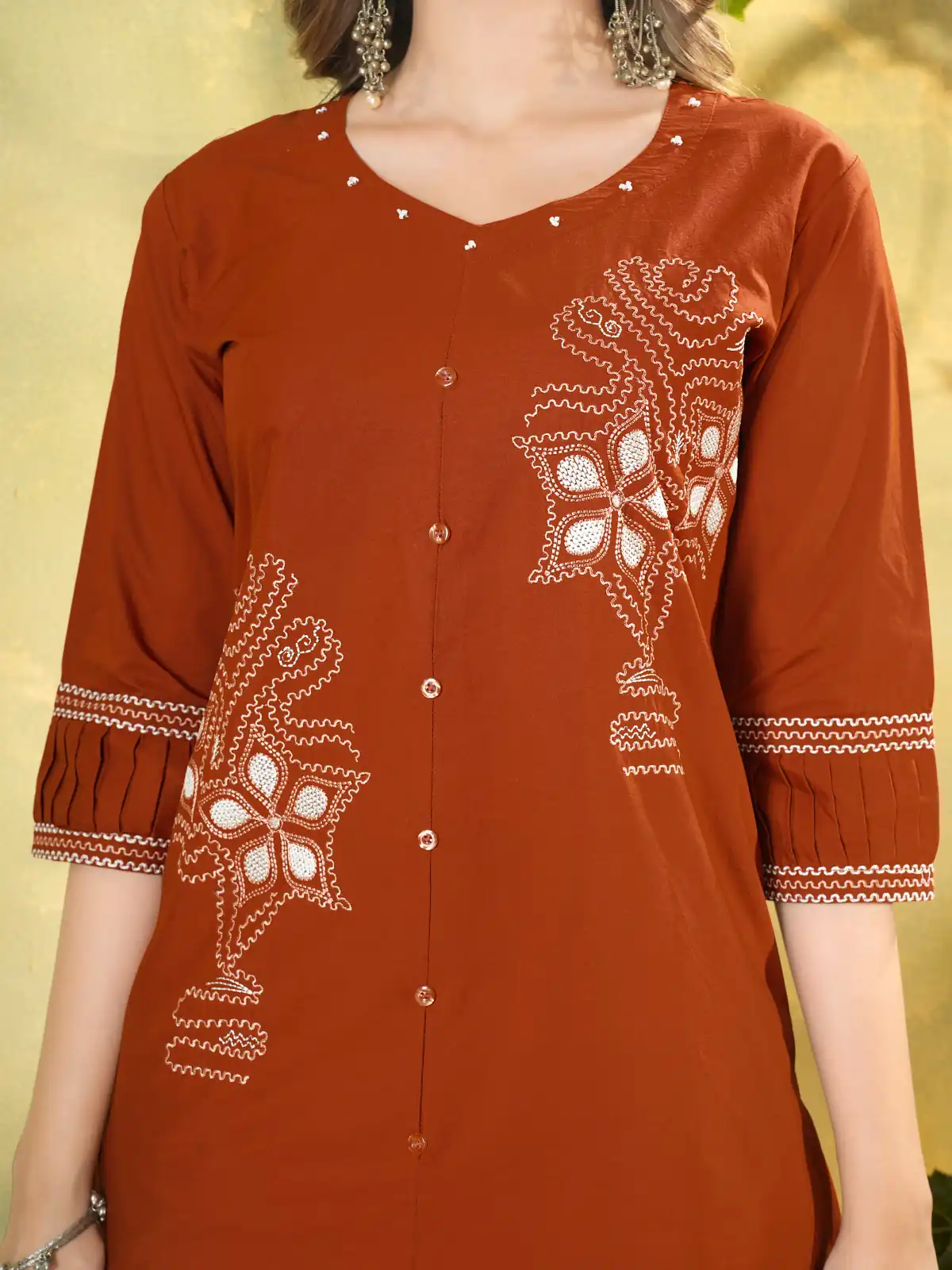 DIVA 162 Rust Color Cotton Kurti with Printed Designer Work. Exclusive Offer ₹1749. Delivery 4-6 Working Days. Online Shop now. | Kurti, Bollywood Kurti, Creative Kurtis, Designer Kurti, Party Wear Kurti, Selfie Kurti