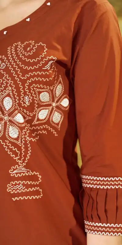 DIVA 162 Rust Color Cotton Kurti with Printed Designer Work. Exclusive Offer ₹1749. Delivery 4-6 Working Days. Online Shop now. | Kurti, Bollywood Kurti, Creative Kurtis, Designer Kurti, Party Wear Kurti, Selfie Kurti