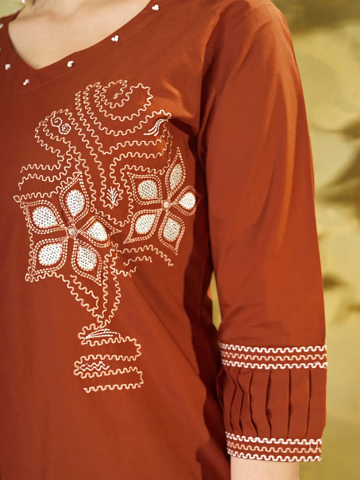 DIVA 162 Rust Color Cotton Kurti with Printed Designer Work. Exclusive Offer ₹1749. Delivery 4-6 Working Days. Online Shop now. | Kurti, Bollywood Kurti, Creative Kurtis, Designer Kurti, Party Wear Kurti, Selfie Kurti