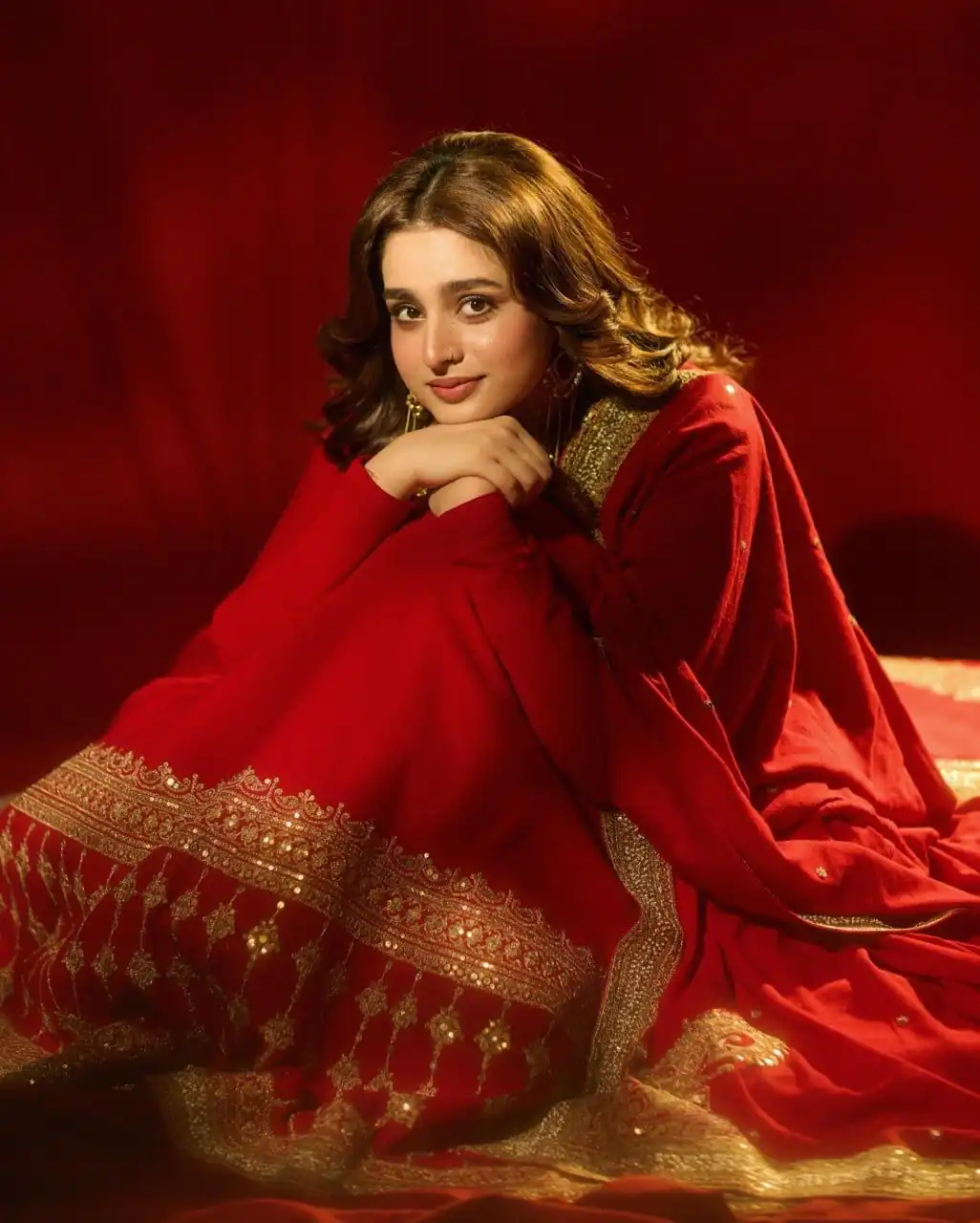 Bright Red Vichitra Silk Thread Sequence Work Gown - Image 5