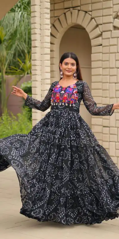 Ram 122 Black in Faux Georgette. Embroidery Work & Mirror Work Gown Festive Deal ₹1949. Delivery 4-6 Working Days. Shop now. | Gowns, Bollywood Gowns, Creative Gowns, Designer Gowns, Embroidered Gowns, Party Wear Gowns