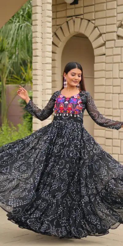 Ram 122 Black in Faux Georgette. Embroidery Work & Mirror Work Gown Festive Deal ₹1949. Delivery 4-6 Working Days. Shop now. | Gowns, Bollywood Gowns, Creative Gowns, Designer Gowns, Embroidered Gowns, Party Wear Gowns