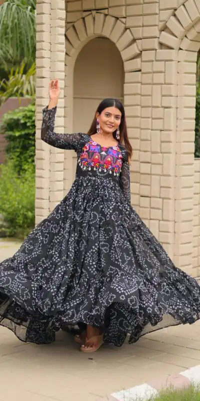 Ram 122 Black in Faux Georgette. Embroidery Work & Mirror Work Gown Festive Deal ₹1949. Delivery 4-6 Working Days. Shop now. | Gowns, Bollywood Gowns, Creative Gowns, Designer Gowns, Embroidered Gowns, Party Wear Gowns