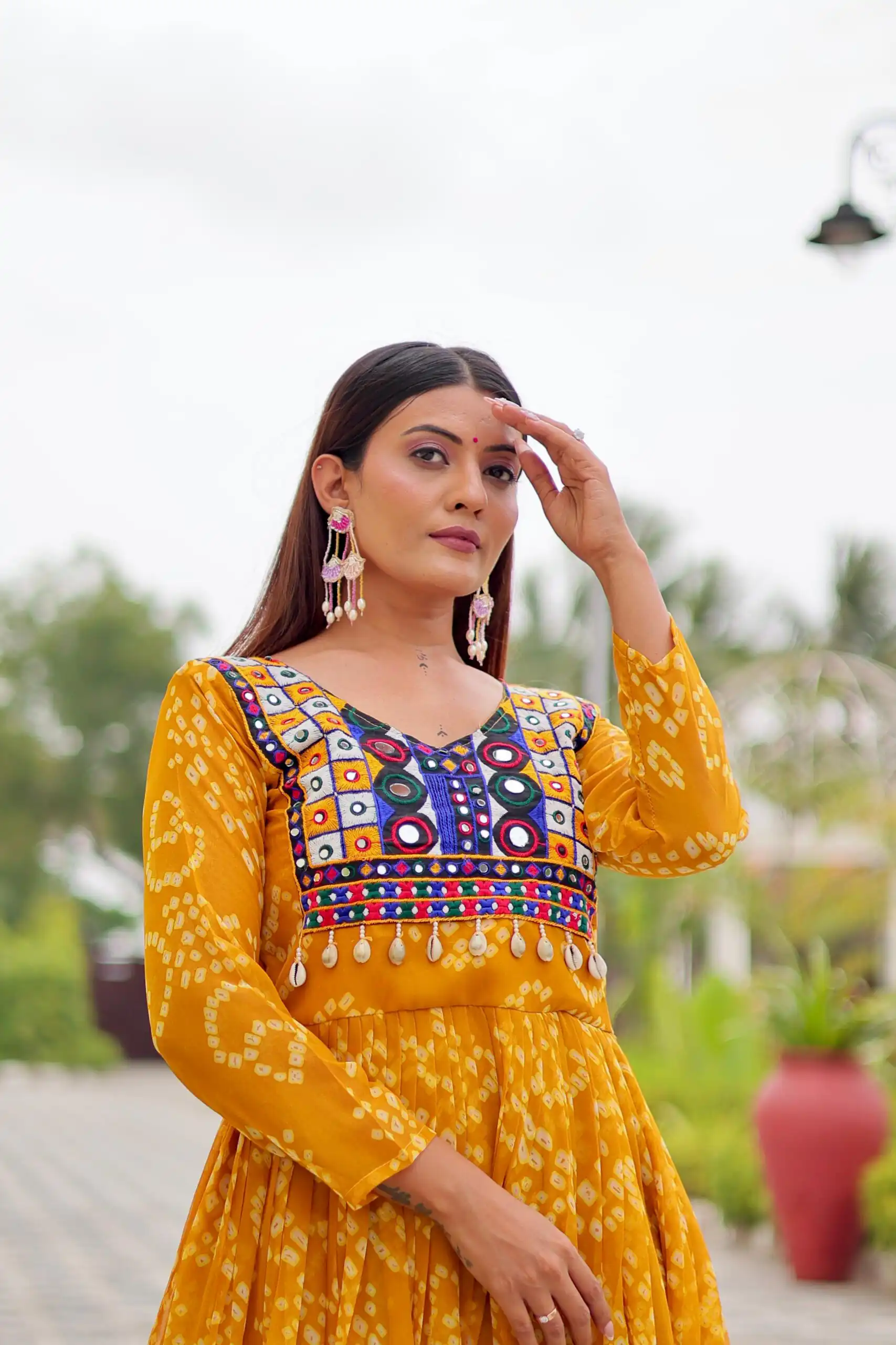 Classic Mustard Faux Georgette Embroidery Work Gown - Image 4