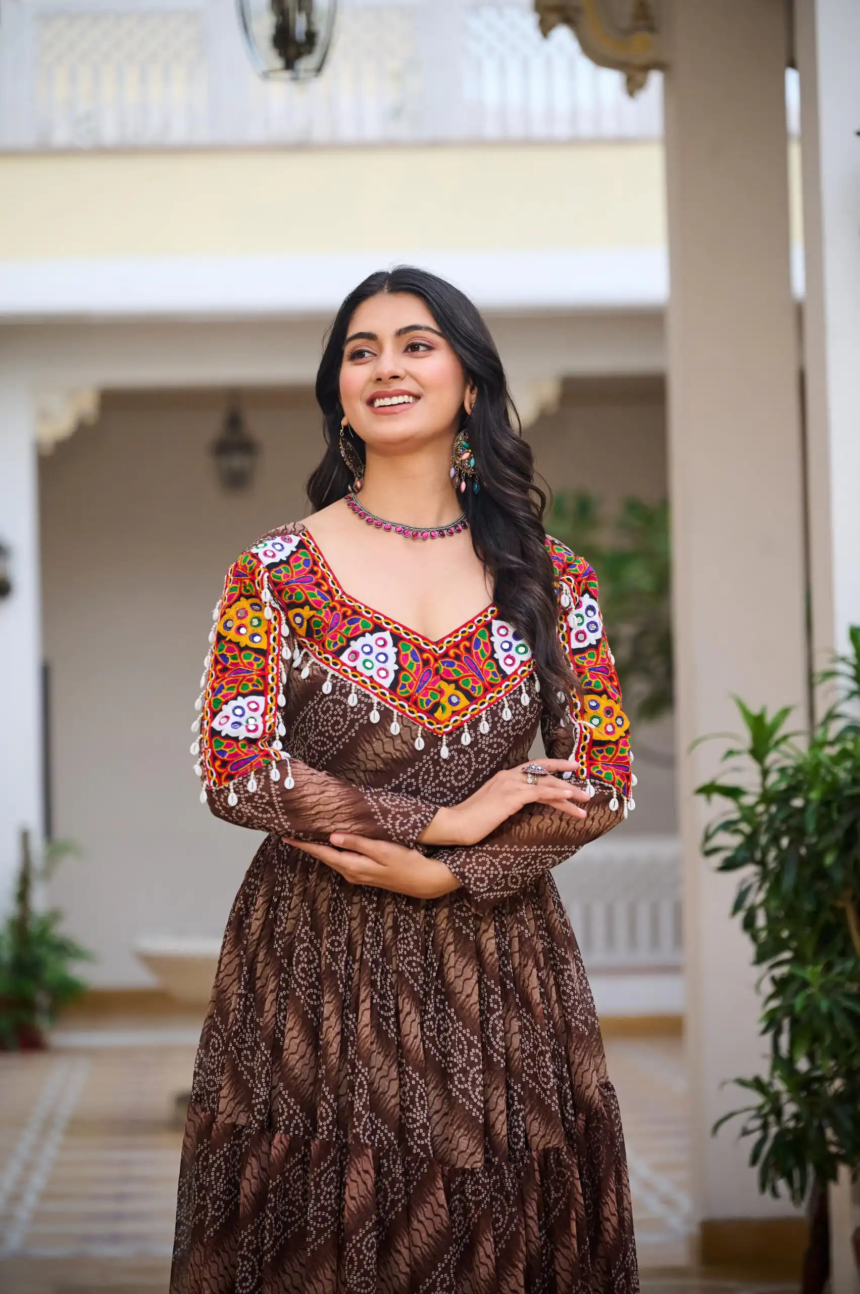 Ram 109 Brown Color Faux Georgette Gown with Mirror Work. Wedding, Party, Festive, Events Get it for ₹1999. Delivery 4-6 Working Days.Online Shop now. | Gowns, Bollywood Gowns, Creative Gowns, Designer Gowns, Embroidered Gowns, Party Wear Gowns