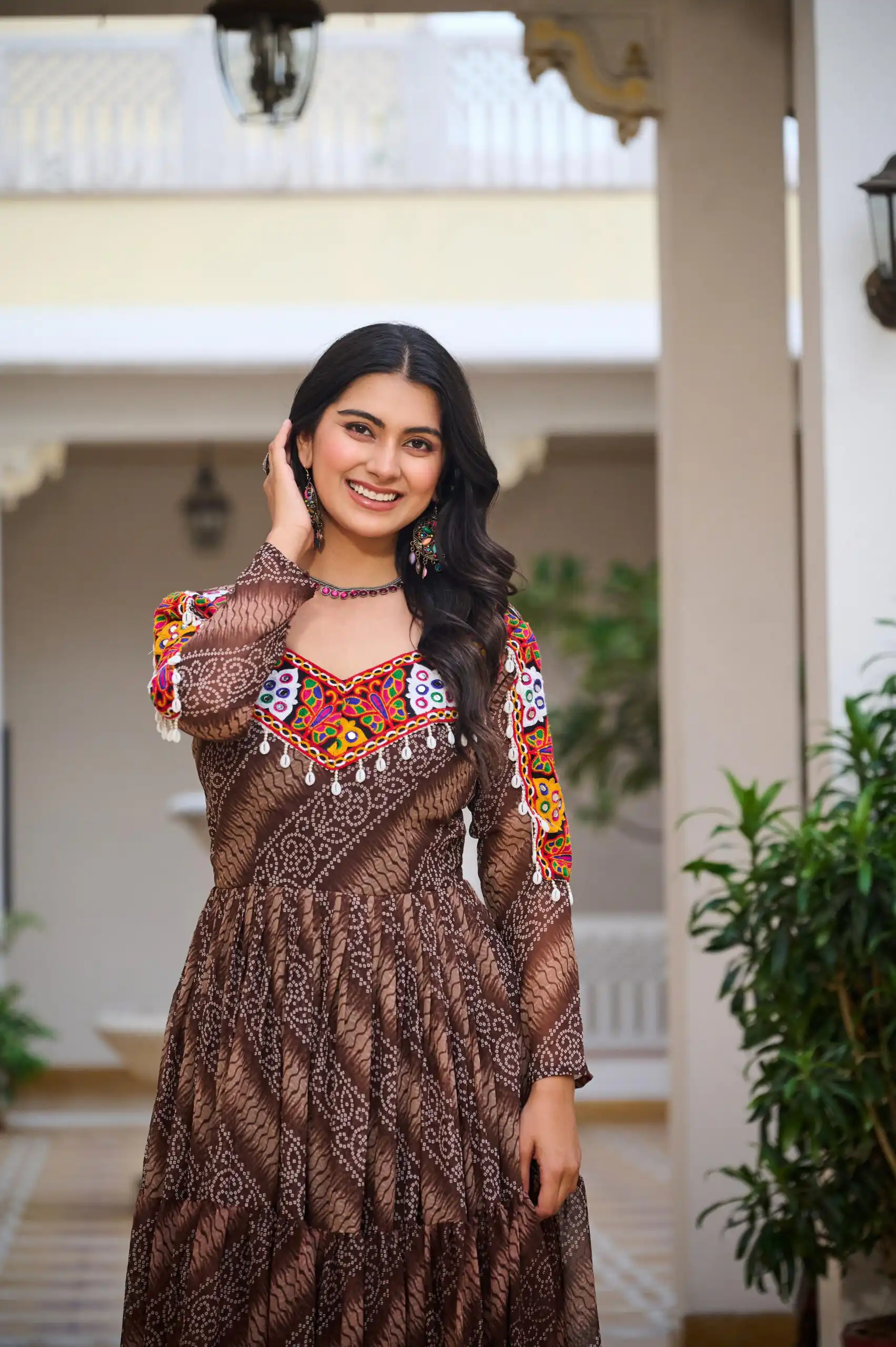 Ram 109 Brown Color Faux Georgette Gown with Mirror Work. Wedding, Party, Festive, Events Get it for ₹1999. Delivery 4-6 Working Days.Online Shop now. | Gowns, Bollywood Gowns, Creative Gowns, Designer Gowns, Embroidered Gowns, Party Wear Gowns