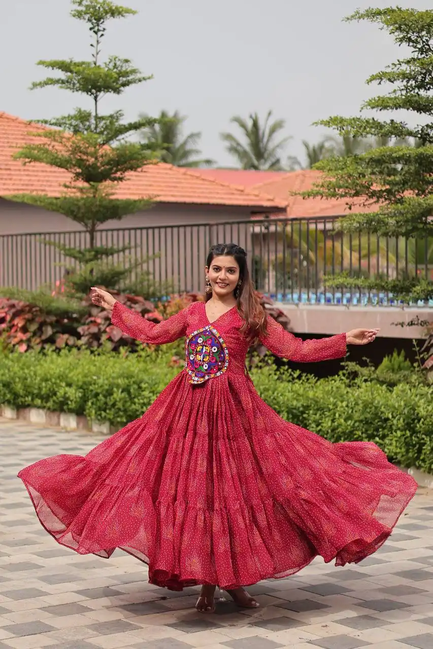 Ram 121 Red Color Faux Georgette Gown with Mirror Work. Wedding, Party, Festive, Events Get it for ₹1549. Delivery 4-6 Working Days.Online Shop now. | Gowns, Bollywood Gowns, Creative Gowns, Designer Gowns, Embroidered Gowns, Party Wear Gowns