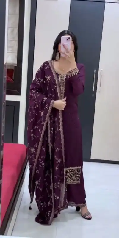 JF 048 Wine Color Georgette Salwar Suit with Designer Work. Affordable Price ₹2149. Delivery 4-6 Working Days. Online Shop now. | Jump Suits, Salwar suit, Designer Suits, Casual Suits, Creative suits, Palazzo Suits, Party Wear Suits, Patiala Suits, Straight Suits
