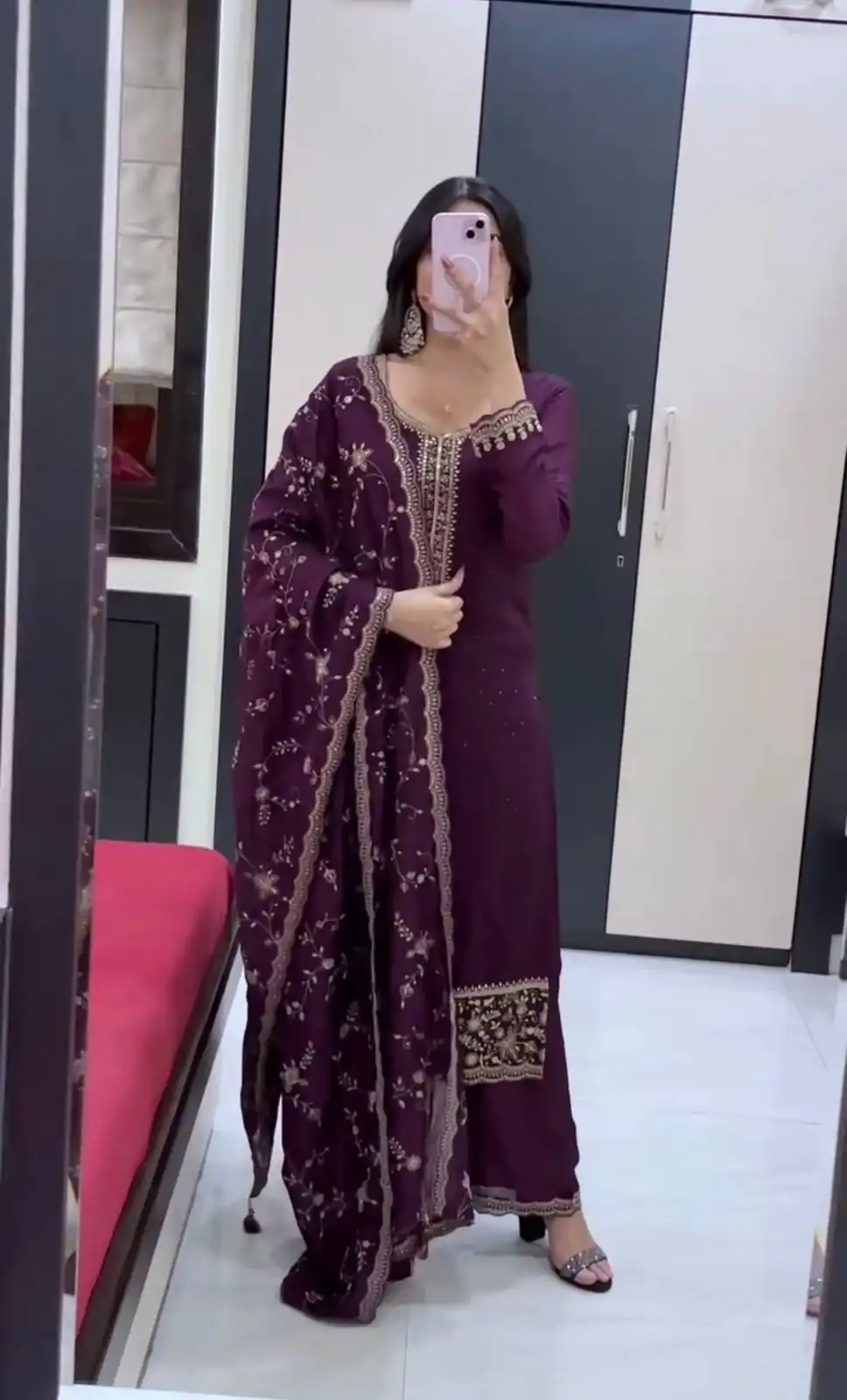 JF 048 Wine Color Georgette Salwar Suit with Designer Work. Affordable Price ₹2149. Delivery 4-6 Working Days. Online Shop now. | Jump Suits, Salwar suit, Designer Suits, Casual Suits, Creative suits, Palazzo Suits, Party Wear Suits, Patiala Suits, Straight Suits