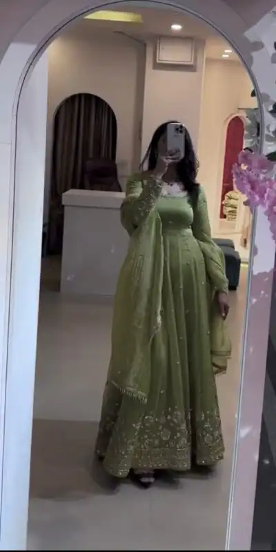 VLM 339 Parrot Green Crunchy Silk Gown Perfect for Wedding, Party, Housewarming, Haldi, – . Best Price ₹2149. Delivery 4-6 Working Days. Shop now. | Gowns, Bollywood Gowns, Creative Gowns, Designer Gowns, Embroidered Gowns, Party Wear Gowns