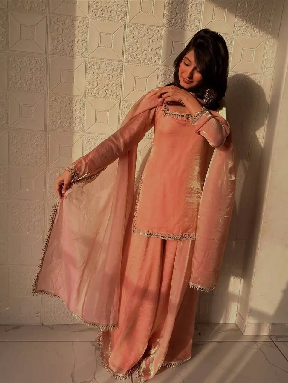 ZB 5063 Peach Fandy Silk Salwar Suit with Embroidery Work. Wedding, Party, Festive, Events Now at just ₹1949. Delivery 4-6 Working Days. Shop now. | Jump Suits, Salwar suit, Designer Suits, Casual Suits, Creative suits, Palazzo Suits, Party Wear Suits, Patiala Suits, Straight Suits