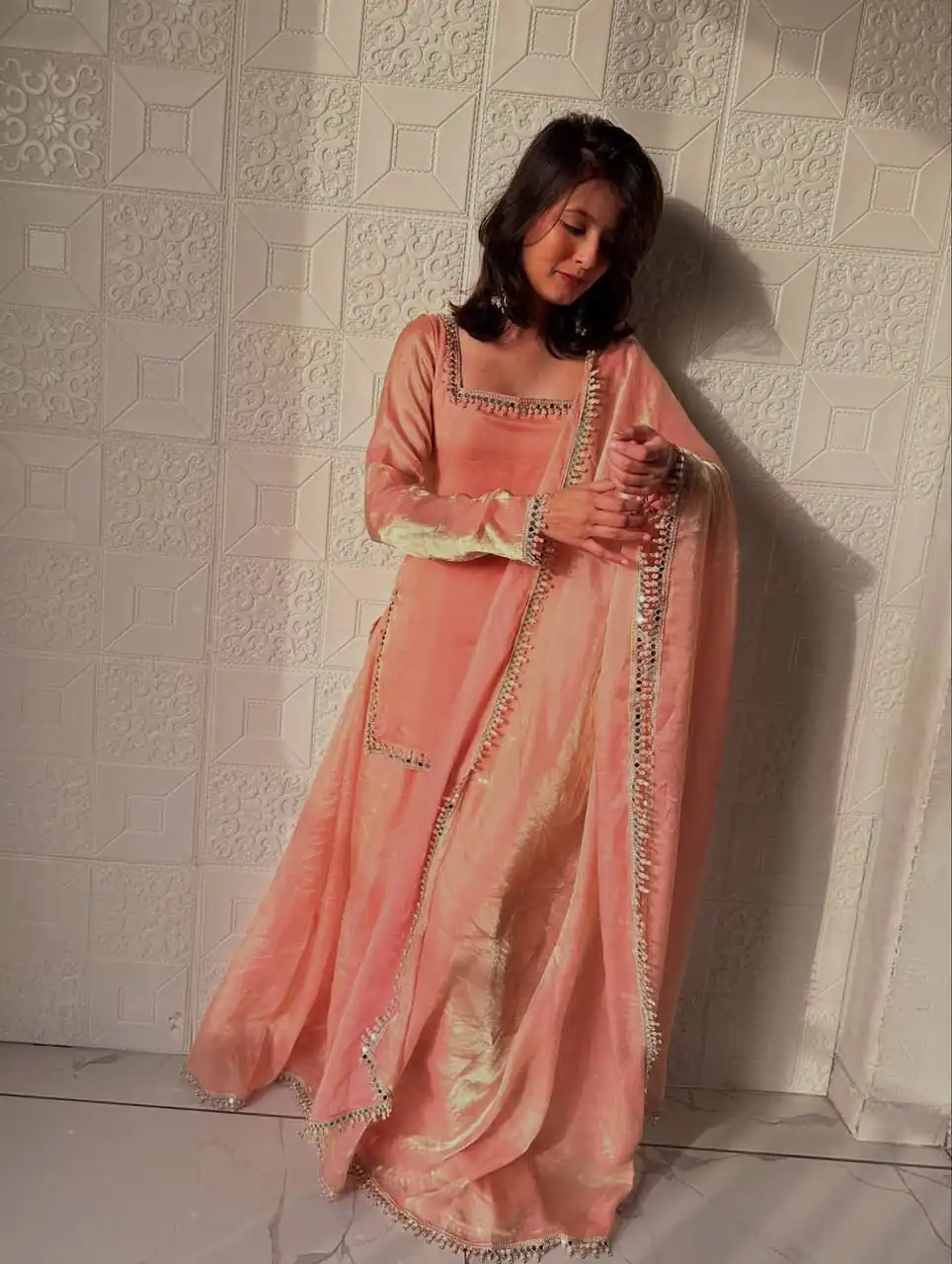ZB 5063 Peach Fandy Silk Salwar Suit with Embroidery Work. Wedding, Party, Festive, Events Now at just ₹1949. Delivery 4-6 Working Days. Shop now. | Jump Suits, Salwar suit, Designer Suits, Casual Suits, Creative suits, Palazzo Suits, Party Wear Suits, Patiala Suits, Straight Suits