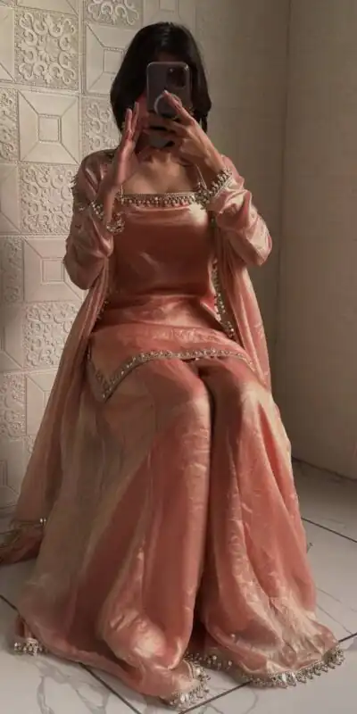 ZB 5063 Peach Fandy Silk Salwar Suit with Embroidery Work. Wedding, Party, Festive, Events Now at just ₹1949. Delivery 4-6 Working Days. Shop now. | Jump Suits, Salwar suit, Designer Suits, Casual Suits, Creative suits, Palazzo Suits, Party Wear Suits, Patiala Suits, Straight Suits