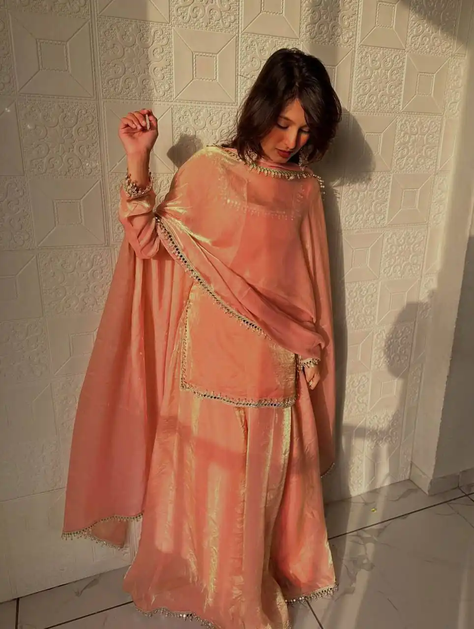 ZB 5063 Peach Fandy Silk Salwar Suit with Embroidery Work. Wedding, Party, Festive, Events Now at just ₹1949. Delivery 4-6 Working Days. Shop now. | Jump Suits, Salwar suit, Designer Suits, Casual Suits, Creative suits, Palazzo Suits, Party Wear Suits, Patiala Suits, Straight Suits