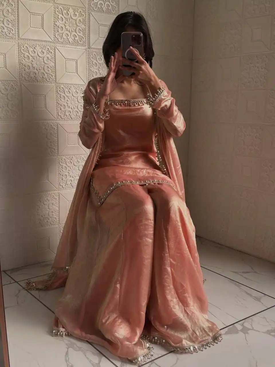 ZB 5063 Peach Fandy Silk Salwar Suit with Embroidery Work. Wedding, Party, Festive, Events Now at just ₹1949. Delivery 4-6 Working Days. Shop now. | Jump Suits, Salwar suit, Designer Suits, Casual Suits, Creative suits, Palazzo Suits, Party Wear Suits, Patiala Suits, Straight Suits