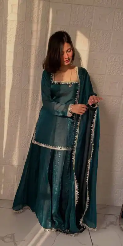 ZB 5063 Teal Fandy Silk Salwar Suit with Embroidery Work. Wedding, Party, Festive, Events Now at just ₹1949. Delivery 4-6 Working Days. Shop now. | Jump Suits, Salwar suit, Designer Suits, Casual Suits, Creative suits, Palazzo Suits, Party Wear Suits, Patiala Suits, Straight Suits