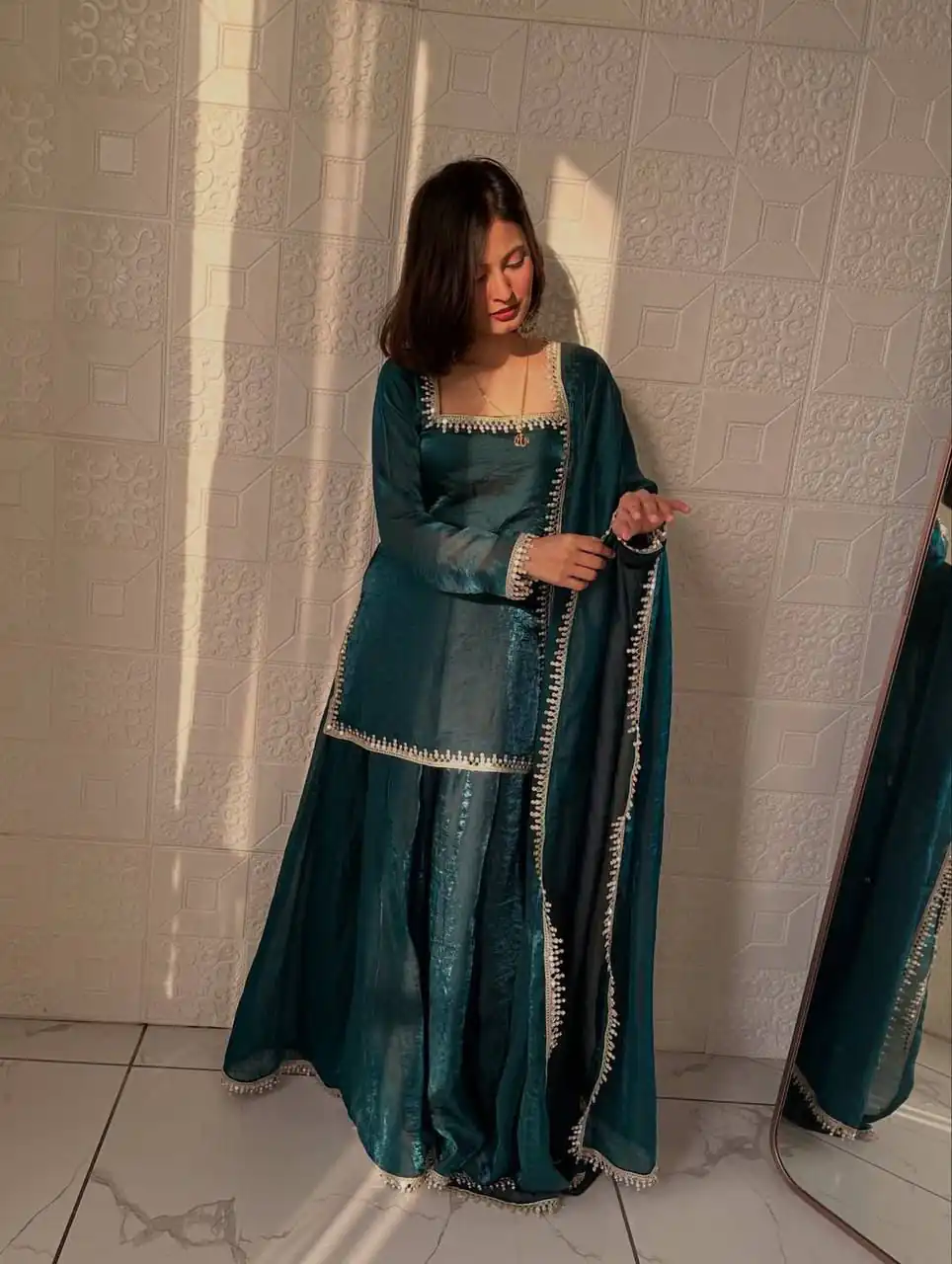 ZB 5063 Teal Fandy Silk Salwar Suit with Embroidery Work. Wedding, Party, Festive, Events Now at just ₹1949. Delivery 4-6 Working Days. Shop now. | Jump Suits, Salwar suit, Designer Suits, Casual Suits, Creative suits, Palazzo Suits, Party Wear Suits, Patiala Suits, Straight Suits