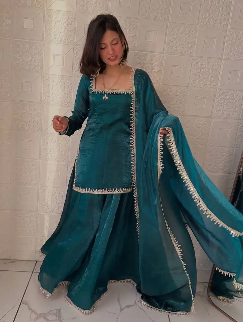 ZB 5063 Teal Fandy Silk Salwar Suit with Embroidery Work. Wedding, Party, Festive, Events Now at just ₹1949. Delivery 4-6 Working Days. Shop now. | Jump Suits, Salwar suit, Designer Suits, Casual Suits, Creative suits, Palazzo Suits, Party Wear Suits, Patiala Suits, Straight Suits