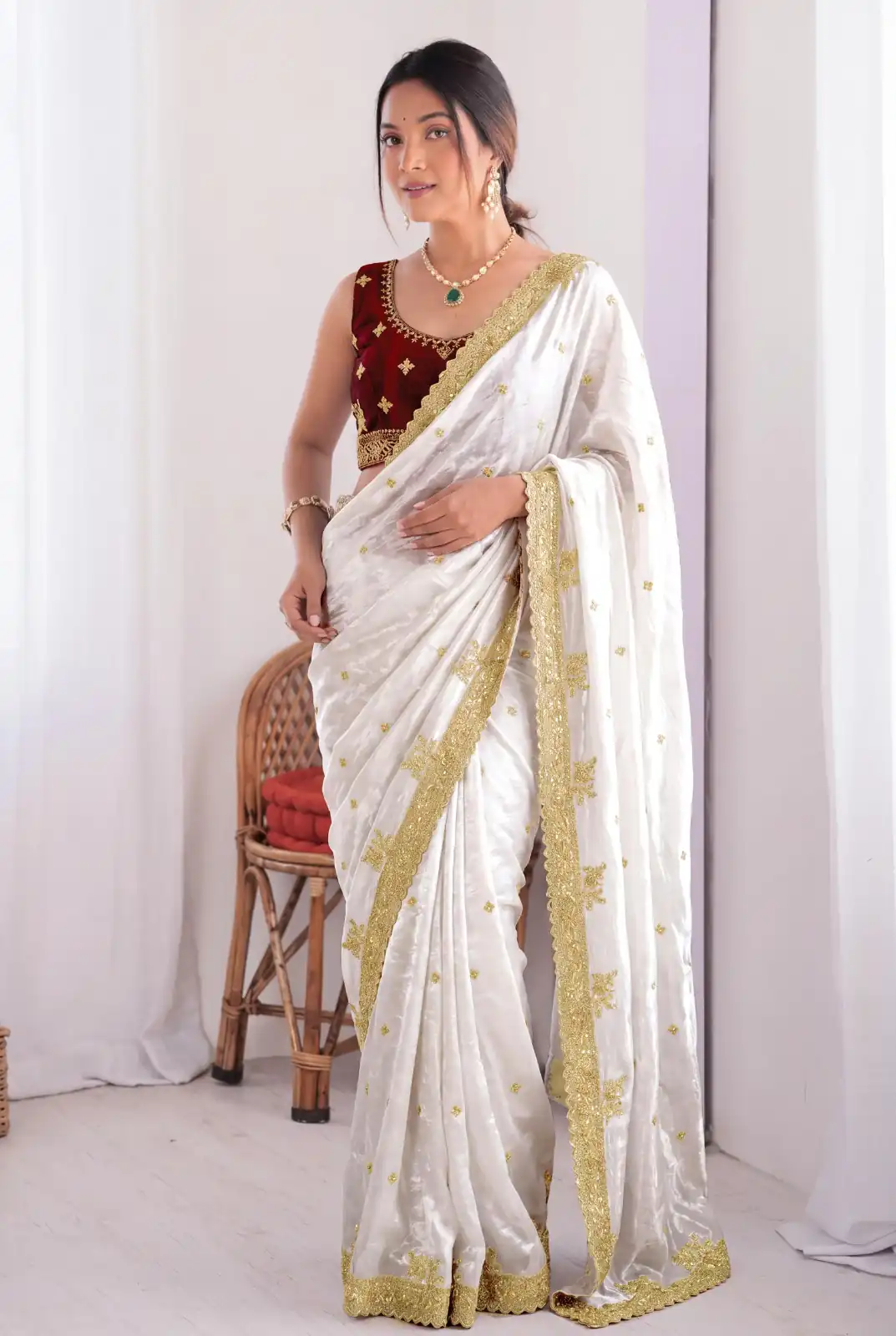 JR 666 White Fendy Satin Saree Perfect for Wedding, Party, Durga Puja, Raksha Bandhan, Sangeet – . Festive Deal ₹1949. Delivery 4-6 Working Days. | Sarees, Bollywood Sarees, Creative Sarees, Designer Sarees, Embroidered Sarees, Ethnic Saree, Modern Digital sarees, Party Wear Sarees