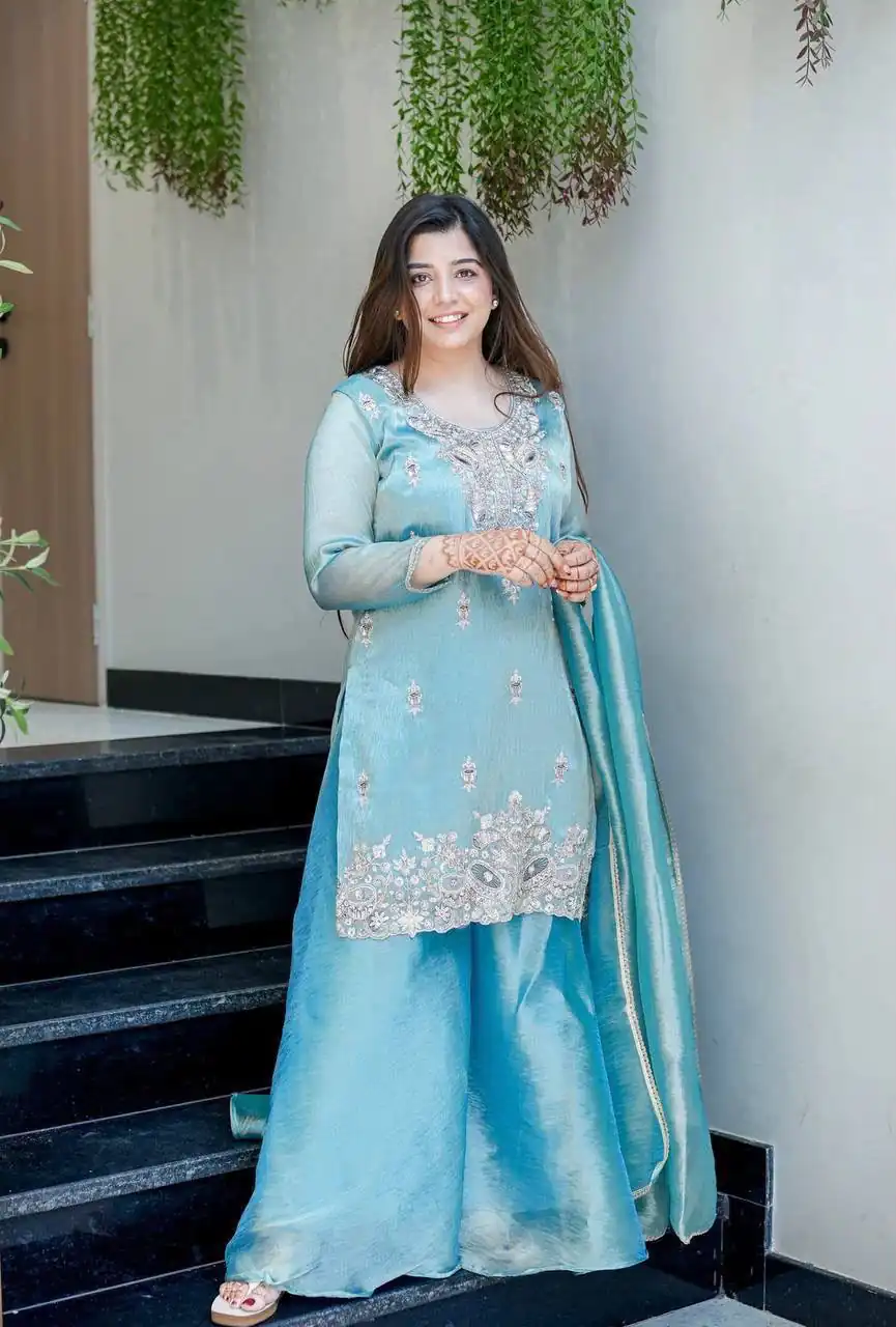 DC 114 Blue Fandy Satin Salwar Suit with Embroidery Work & Lace Work. Exclusive Offer ₹1899. Delivery 4-6 Working Days. Shop now. | Jump Suits, Salwar suit, Designer Suits, Casual Suits, Creative suits, Palazzo Suits, Party Wear Suits, Patiala Suits, Straight Suits