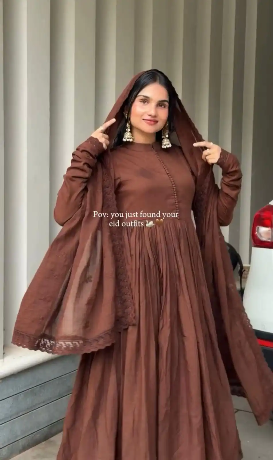 Fancy Brown Roman Silk  Embroidery Cut Work Gown - Image 4