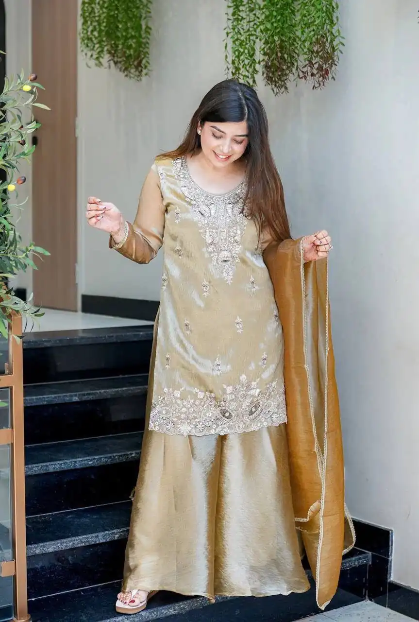 DC 114 Chiku Fandy Satin Salwar Suit with Embroidery Work & Lace Work. Exclusive Offer ₹1899. Delivery 4-6 Working Days. Shop now. | Jump Suits, Salwar suit, Designer Suits, Casual Suits, Creative suits, Palazzo Suits, Party Wear Suits, Patiala Suits, Straight Suits