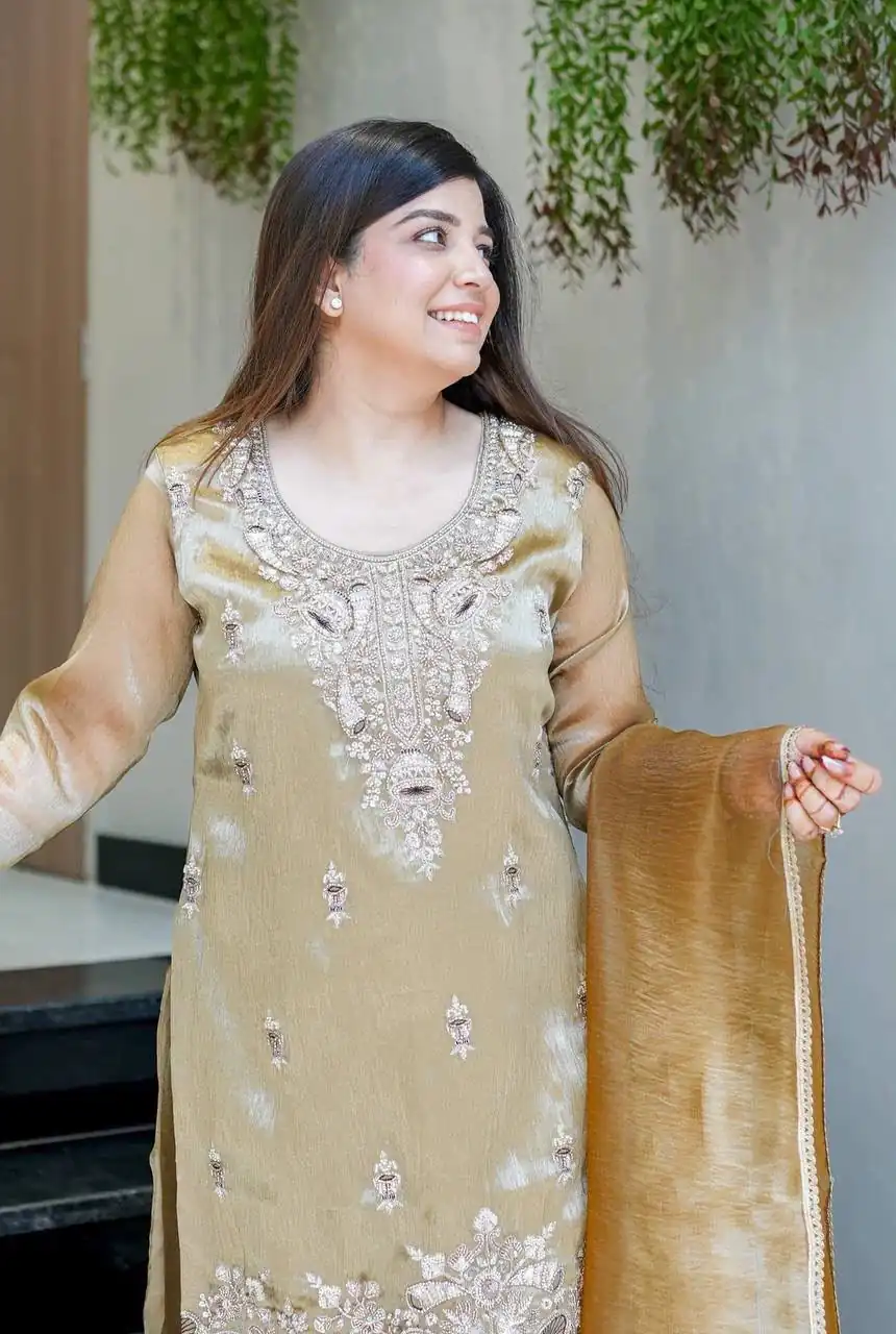 DC 114 Chiku Fandy Satin Salwar Suit with Embroidery Work & Lace Work. Exclusive Offer ₹1899. Delivery 4-6 Working Days. Shop now. | Jump Suits, Salwar suit, Designer Suits, Casual Suits, Creative suits, Palazzo Suits, Party Wear Suits, Patiala Suits, Straight Suits