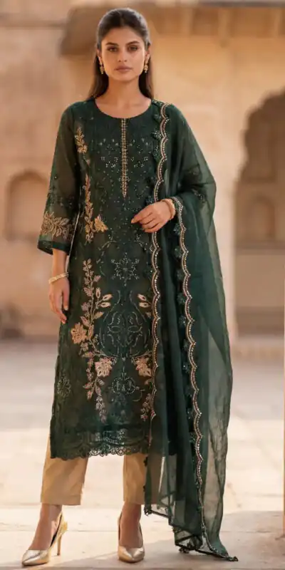 FC 1220 Green Crunchy Salwar Suit with Embroidery Work. Wedding, Party, Festive, Events Grab it for ₹2149. Delivery 4-6 Working Days. Shop now. | Jump Suits, Salwar suit, Designer Suits, Casual Suits, Creative suits, Palazzo Suits, Party Wear Suits, Patiala Suits, Straight Suits