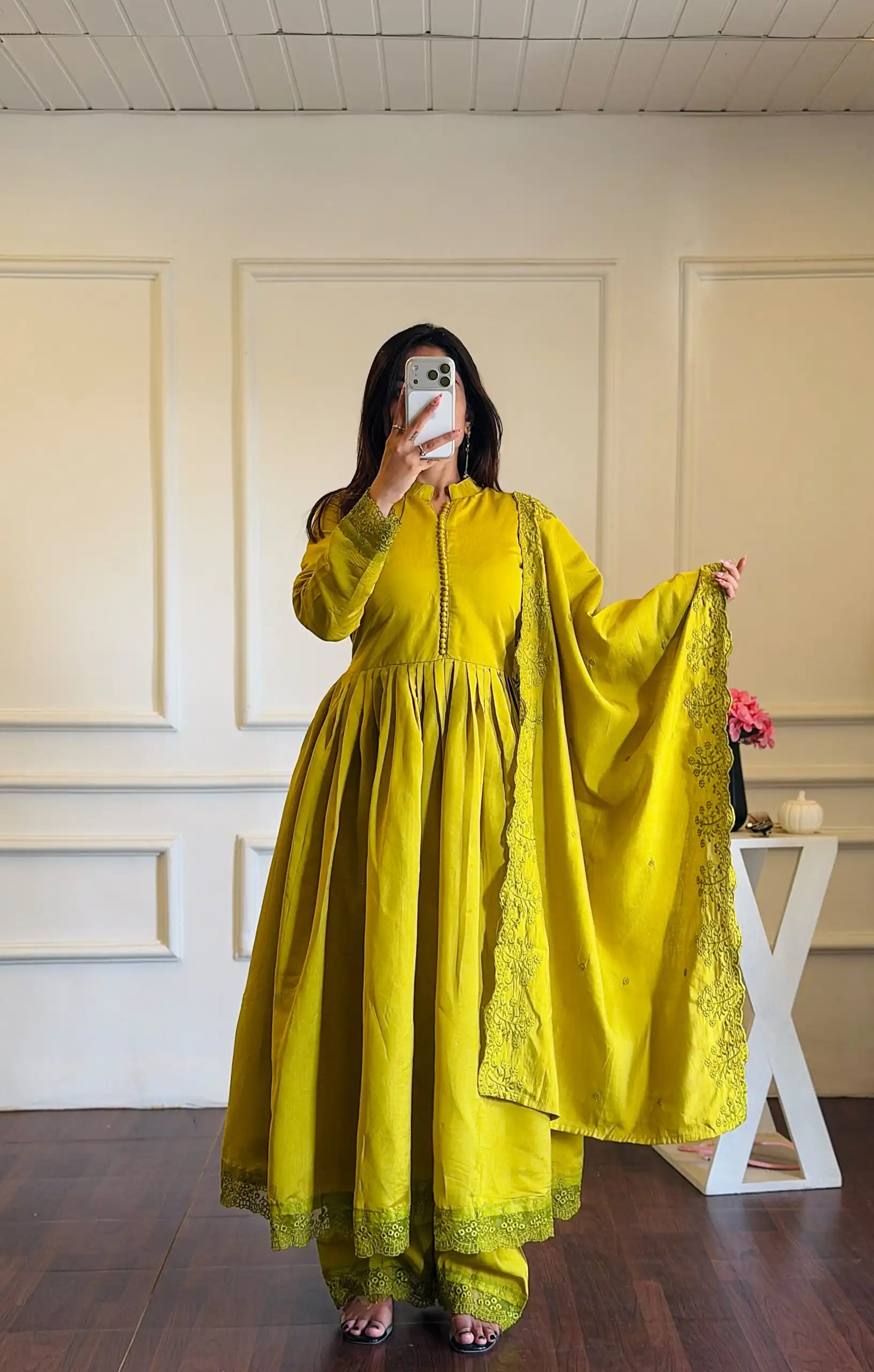 VLM 337 Lime Yellow Roman Silk Gown Perfect for Wedding, Party, Ethnic Day, Haldi, Diwali – . Festive Deal ₹2099. Delivery 4-6 Working Days. Shop now. | Gowns, Bollywood Gowns, Creative Gowns, Designer Gowns, Embroidered Gowns, Party Wear Gowns