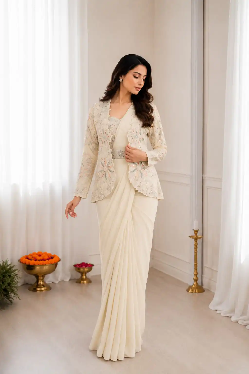 BB 62 Off White Crap Silk Saree with Embroidery Work. Wedding, Party, Festive, Events Festive Deal ₹2499. Delivery 4-6 Working Days. Shop now. | Sarees, Bollywood Sarees, Creative Sarees, Designer Sarees, Embroidered Sarees, Ethnic Saree, Modern Digital sarees, Party Wear Sarees