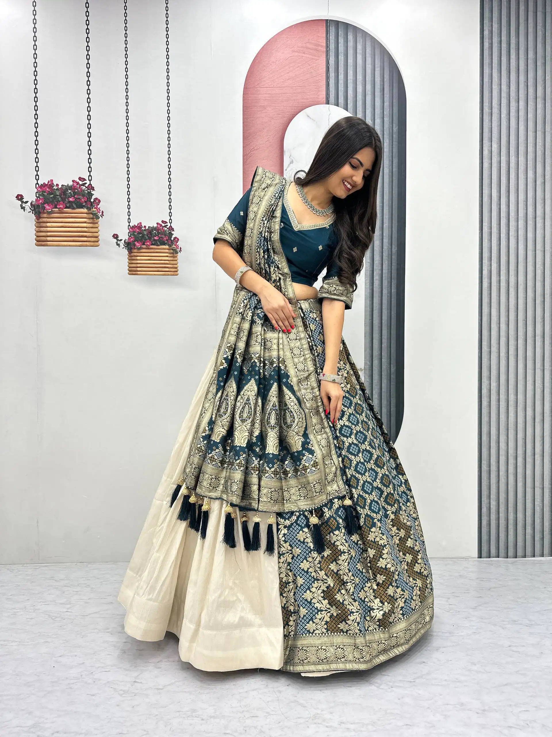 PC 560 Teal in Jacquard Silk Designer Work Lehenga Choli . Introductory Price ₹3249. Delivery 4-6 Working Days. Shop now. | Lehenga, Bollywood Lehenga, Creative Lehenga, Designer Lehenga, Embroidered Lehenga, Party Wear Lehenga