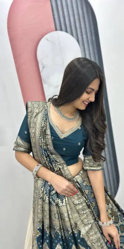 PC 560 Teal in Jacquard Silk Designer Work Lehenga Choli . Introductory Price ₹3249. Delivery 4-6 Working Days. Shop now. | Lehenga, Bollywood Lehenga, Creative Lehenga, Designer Lehenga, Embroidered Lehenga, Party Wear Lehenga