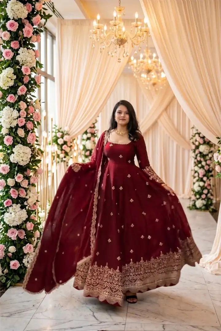 NSR 895 Red Fendy Silk Salwar Suit with Mirror Work & Embroidery Work. Best Price ₹2399. Delivery 4-6 Working Days. Shop now. | Anarkali Suits, Bollywood Anarkali, Creative-Anarkali, Designer Anarkali, Embroidered Anarkali, Party Wear Anarkali
