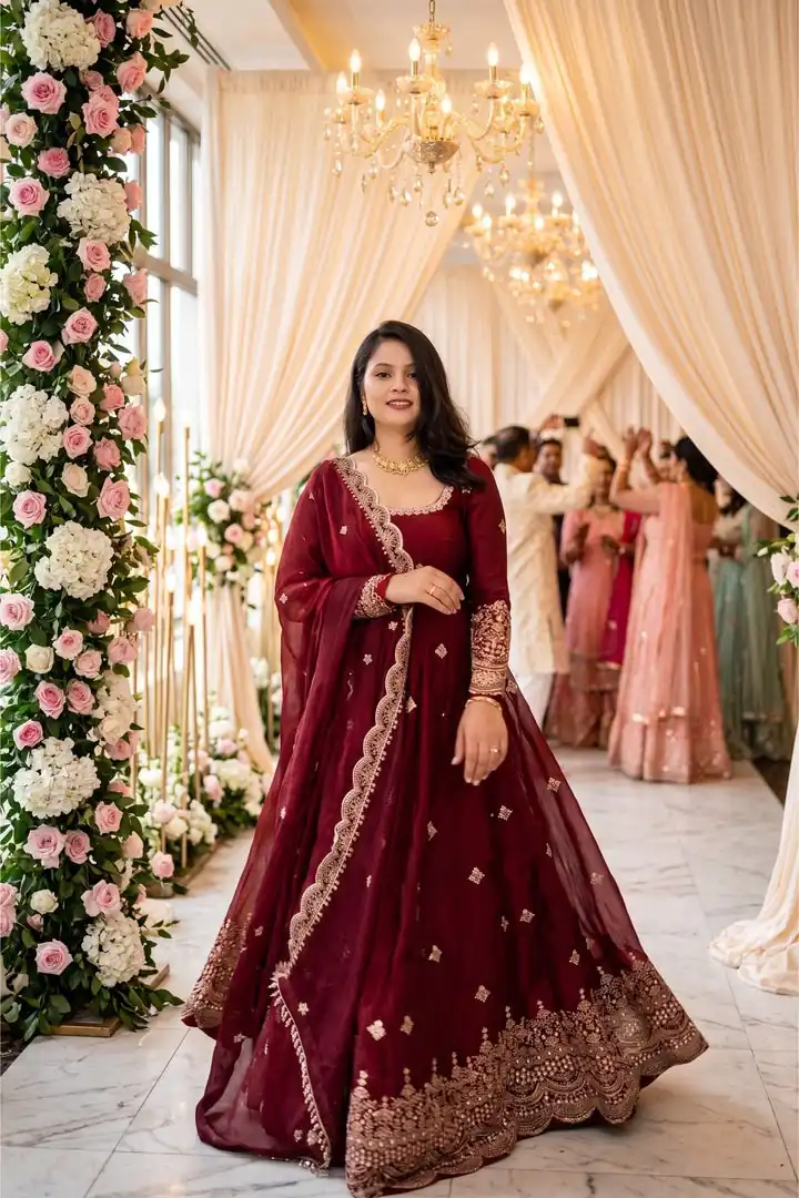 NSR 895 Red Fendy Silk Salwar Suit with Mirror Work & Embroidery Work. Best Price ₹2399. Delivery 4-6 Working Days. Shop now. | Anarkali Suits, Bollywood Anarkali, Creative-Anarkali, Designer Anarkali, Embroidered Anarkali, Party Wear Anarkali
