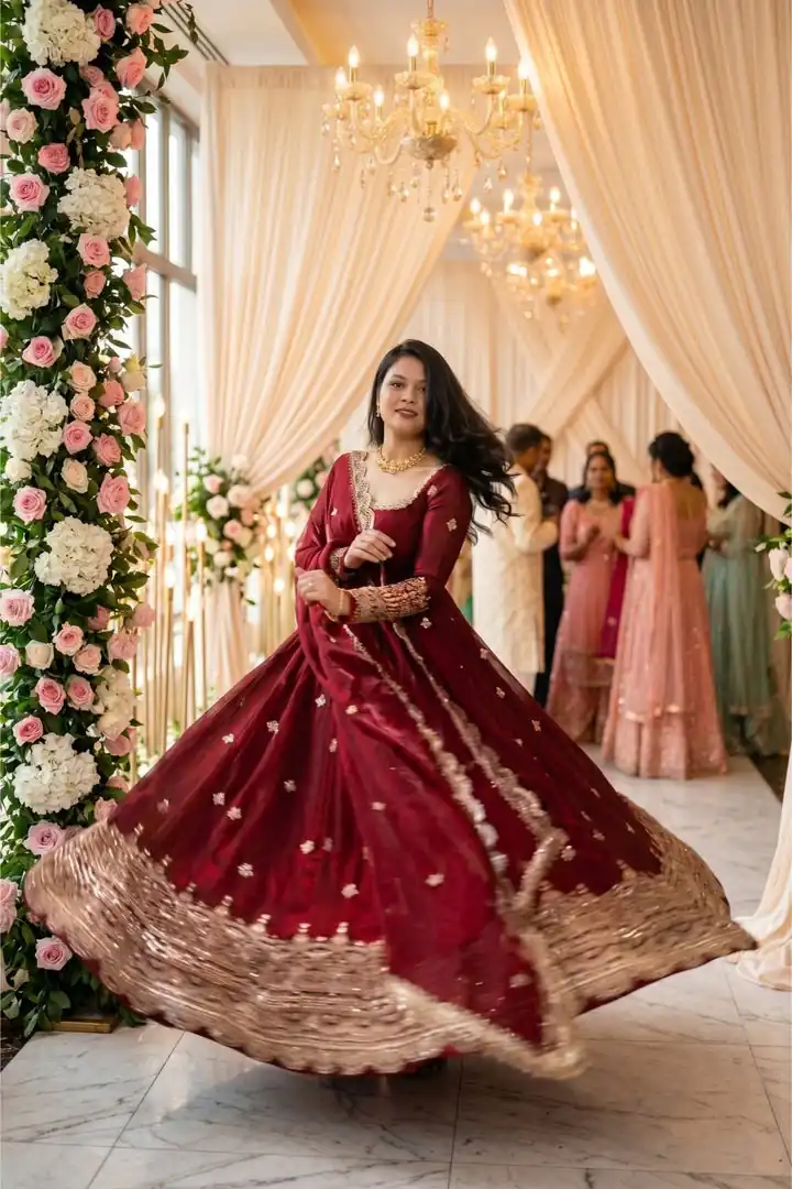 NSR 895 Red Fendy Silk Salwar Suit with Mirror Work & Embroidery Work. Best Price ₹2399. Delivery 4-6 Working Days. Shop now. | Anarkali Suits, Bollywood Anarkali, Creative-Anarkali, Designer Anarkali, Embroidered Anarkali, Party Wear Anarkali