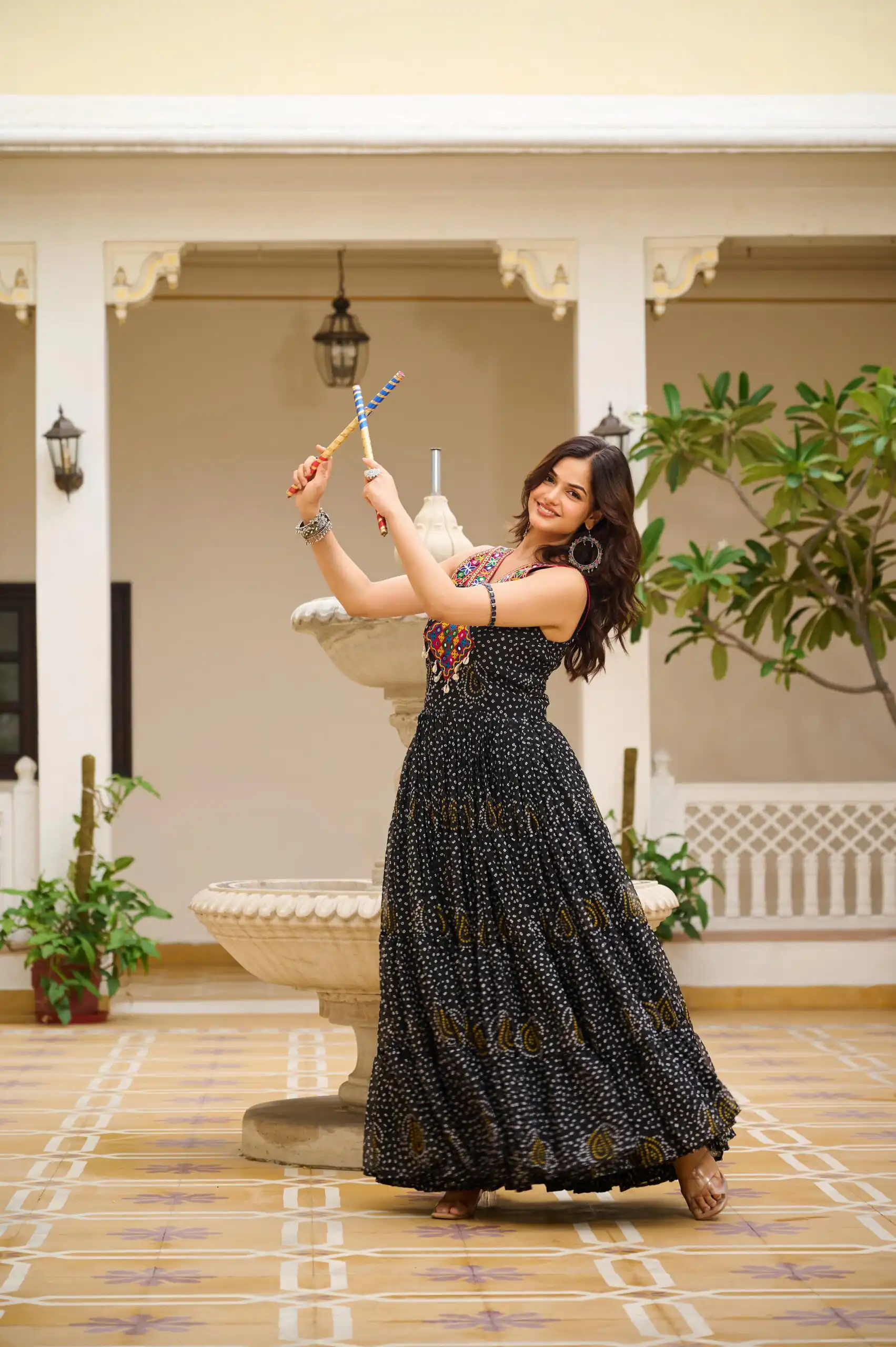 Ram 108 Black Color Georgette Bandhni Print Gown with Mirror Work. Best Price ₹2049. Delivery 4-6 Working Days. Shop now. | Gowns, Bollywood Gowns, Creative Gowns, Designer Gowns, Embroidered Gowns, Party Wear Gowns
