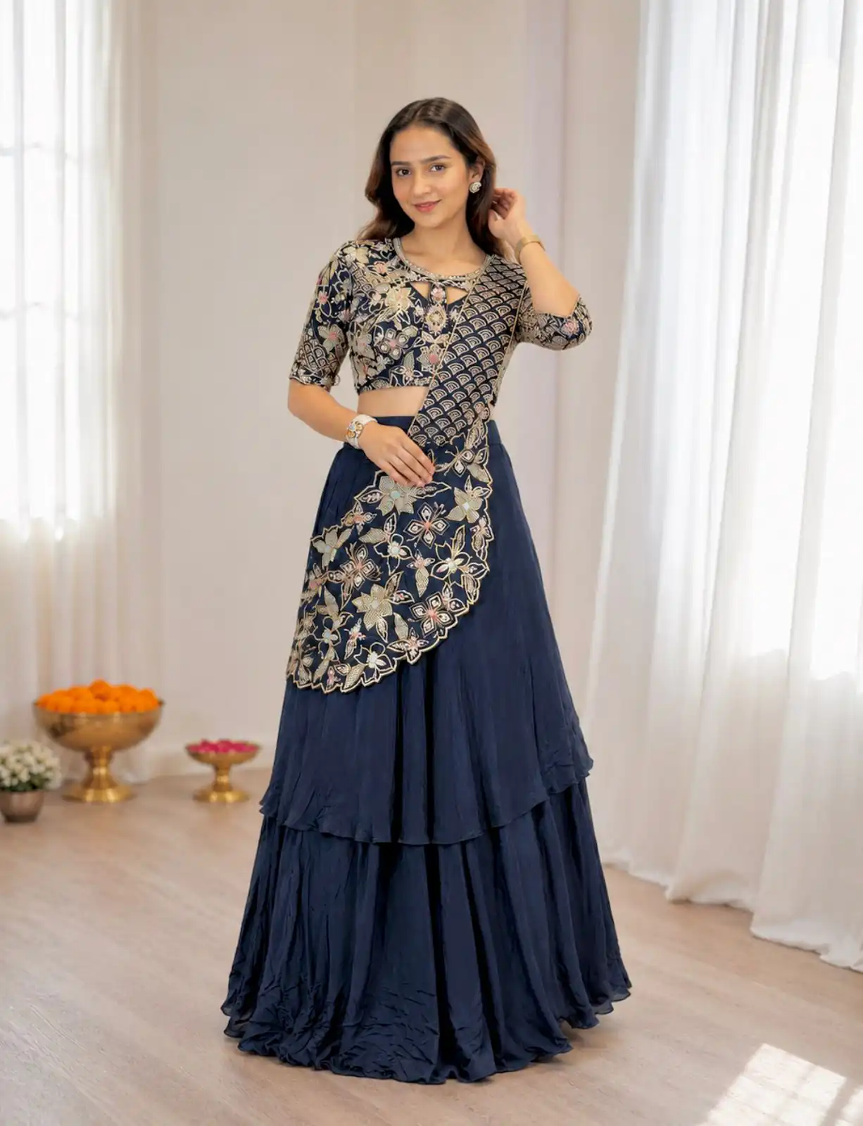 BB 75 Nay Blue Color French Crape Saree with Embroidery Work. Wedding, Party, Festive, Online Best Price ₹2399. Delivery 4-6 Working Days. Shop now. | Sarees, Bollywood Sarees, Creative Sarees, Designer Sarees, Embroidered Sarees, Ethnic Saree, Modern Digital sarees, Party Wear Sarees