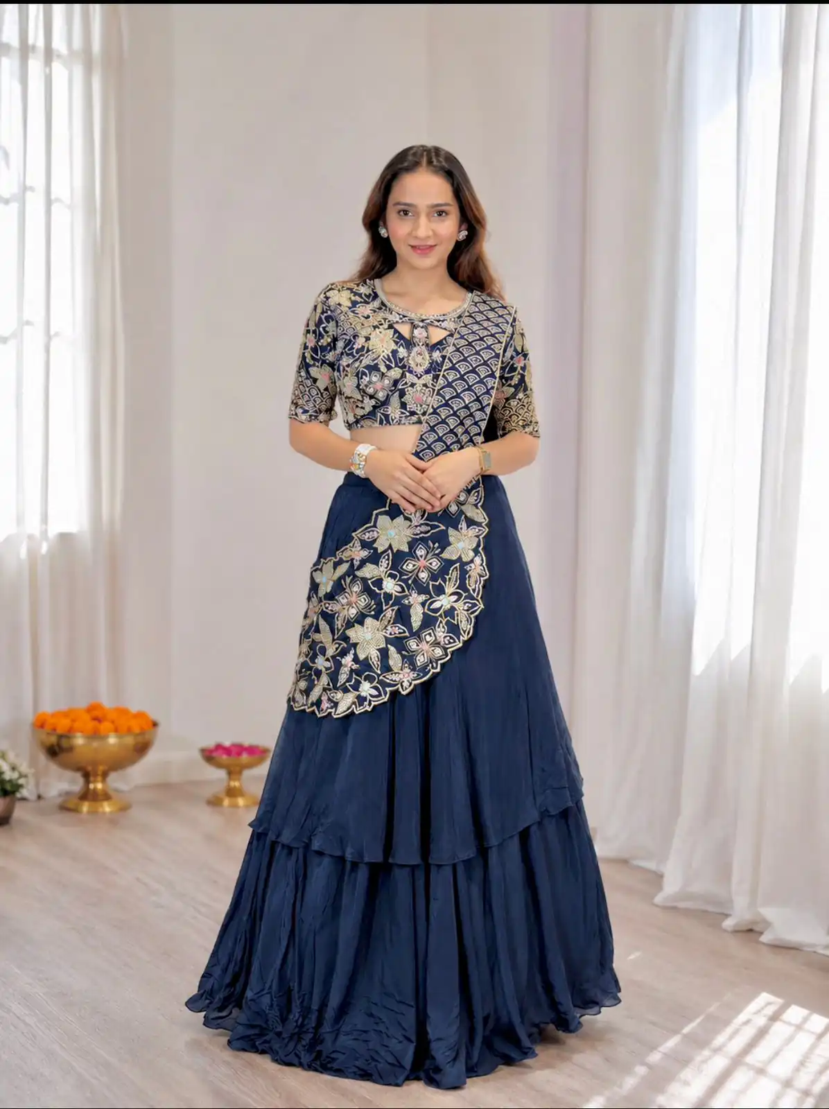 BB 75 Nay Blue Color French Crape Saree with Embroidery Work. Wedding, Party, Festive, Online Best Price ₹2399. Delivery 4-6 Working Days. Shop now. | Sarees, Bollywood Sarees, Creative Sarees, Designer Sarees, Embroidered Sarees, Ethnic Saree, Modern Digital sarees, Party Wear Sarees