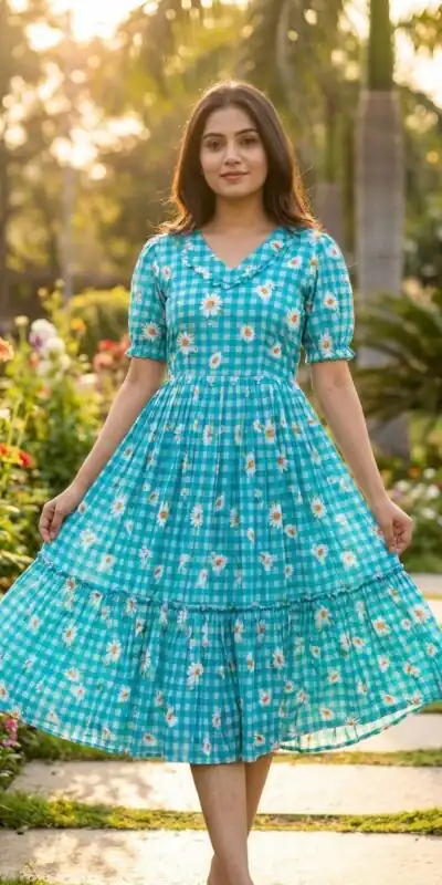 KA 1257 Blue Muslin Silk Gingham Printed Kurti with Designer Work. Special Price ₹1519. Delivery 4-6 Working Days. Shop now. | Kurti, Bollywood Kurti, Creative Kurtis, Designer Kurti, Party Wear Kurti, Selfie Kurti