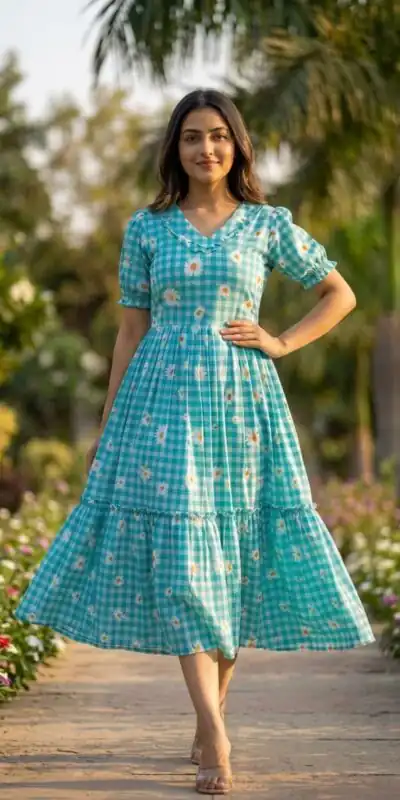 KA 1257 Blue Muslin Silk Gingham Printed Kurti with Designer Work. Special Price ₹1519. Delivery 4-6 Working Days. Shop now. | Kurti, Bollywood Kurti, Creative Kurtis, Designer Kurti, Party Wear Kurti, Selfie Kurti