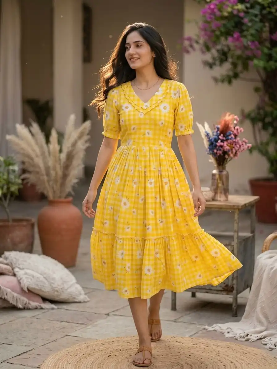 KA 1257 Mustard Muslin Silk Gingham Printed Kurti with Designer Work. Special Price ₹1519. Delivery 4-6 Working Days. Shop now. | Kurti, Bollywood Kurti, Creative Kurtis, Designer Kurti, Party Wear Kurti, Selfie Kurti