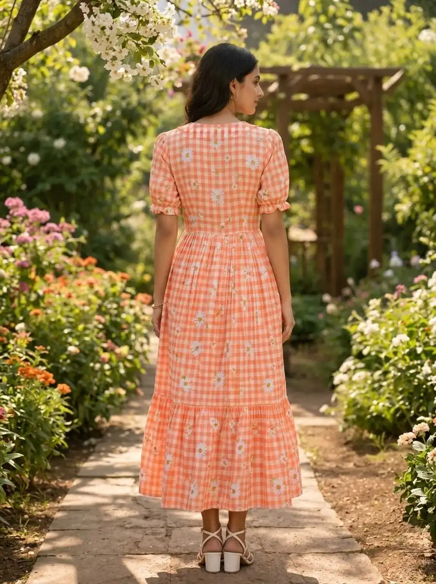 KA 1257 Peach Muslin Silk Gingham Printed Kurti with Designer Work. Special Price ₹1519. Delivery 4-6 Working Days. Shop now. | Kurti, Bollywood Kurti, Creative Kurtis, Designer Kurti, Party Wear Kurti, Selfie Kurti