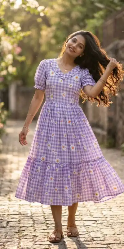 KA 1257 Purple Muslin Silk Gingham Printed Kurti with Designer Work. Special Price ₹1519. Delivery 4-6 Working Days. Shop now. | Kurti, Bollywood Kurti, Creative Kurtis, Designer Kurti, Party Wear Kurti, Selfie Kurti