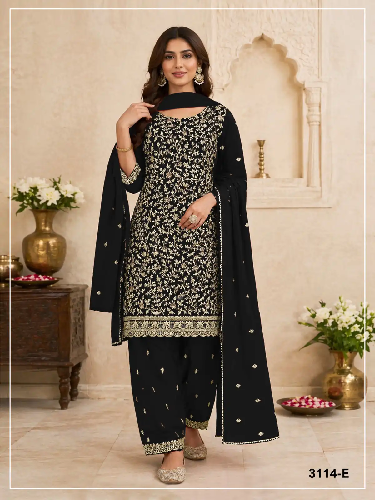 FC 3114 Black Blooming Fox Georgette Salwar Suit with Embroidery Work. Exclusive Offer ₹2499. Delivery 4-6 Working Days. Shop now. | Jump Suits, Salwar suit, Designer Suits, Casual Suits, Creative suits, Palazzo Suits, Party Wear Suits, Patiala Suits, Straight Suits