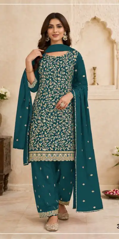 FC 3114 Blue Blooming Fox Georgette Salwar Suit with Embroidery Work. Exclusive Offer ₹2499. Delivery 4-6 Working Days. Shop now. | Jump Suits, Salwar suit, Designer Suits, Casual Suits, Creative suits, Palazzo Suits, Party Wear Suits, Patiala Suits, Straight Suits