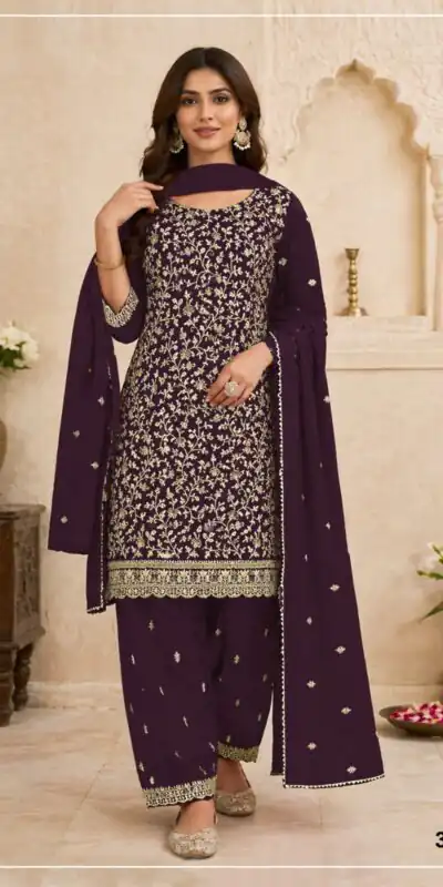 FC 3114 Wine Blooming Fox Georgette Salwar Suit with Embroidery Work. Exclusive Offer ₹2499. Delivery 4-6 Working Days. Shop now. | Jump Suits, Salwar suit, Designer Suits, Casual Suits, Creative suits, Palazzo Suits, Party Wear Suits, Patiala Suits, Straight Suits