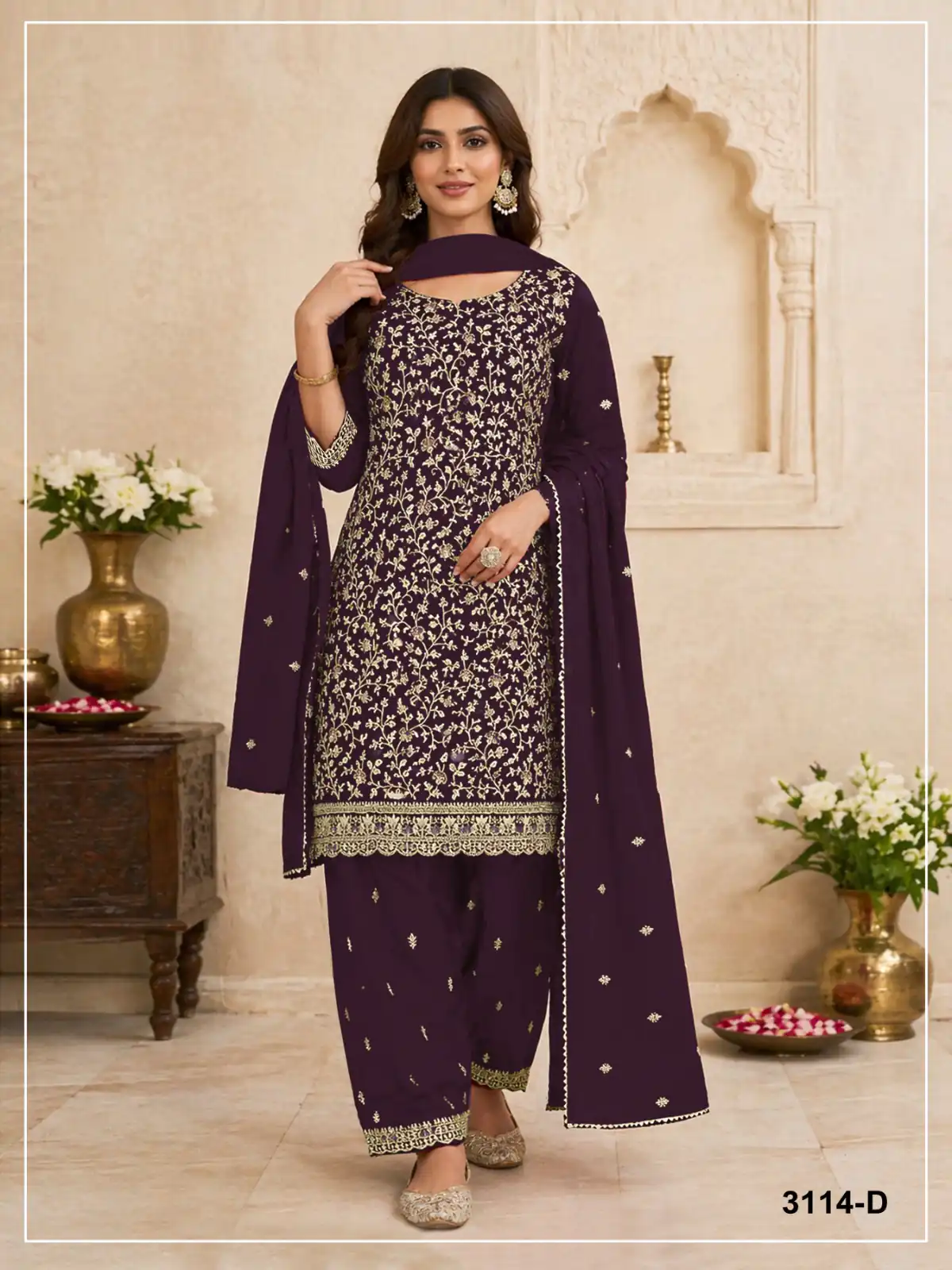 FC 3114 Wine Blooming Fox Georgette Salwar Suit with Embroidery Work. Exclusive Offer ₹2499. Delivery 4-6 Working Days. Shop now. | Jump Suits, Salwar suit, Designer Suits, Casual Suits, Creative suits, Palazzo Suits, Party Wear Suits, Patiala Suits, Straight Suits