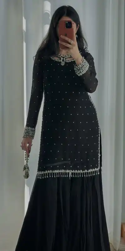 SRK 5353 Black Faux Georgette Salwar Suit Perfect for Wedding, Party, Family Gatherings, Sangeet, Housewarming – . Affordable Price ₹1949. Days | Jump Suits, Salwar suit, Designer Suits, Casual Suits, Creative suits, Palazzo Suits, Party Wear Suits, Patiala Suits, Straight Suits