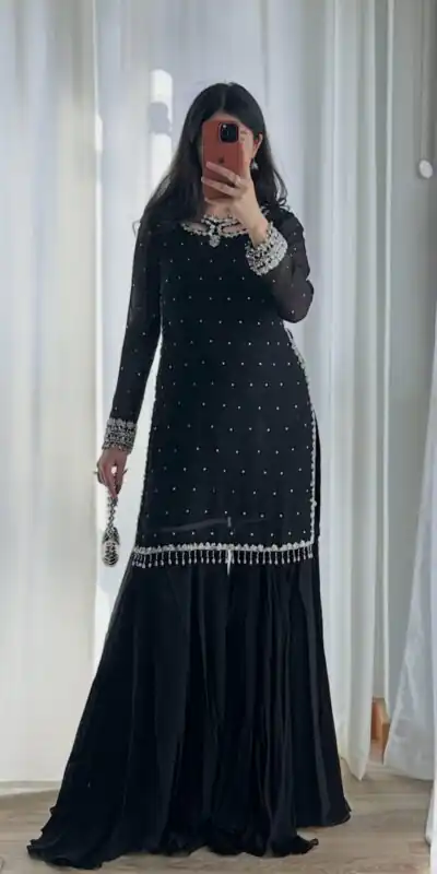 SRK 5353 Black Faux Georgette Salwar Suit Perfect for Wedding, Party, Family Gatherings, Sangeet, Housewarming – . Affordable Price ₹1949. Days | Jump Suits, Salwar suit, Designer Suits, Casual Suits, Creative suits, Palazzo Suits, Party Wear Suits, Patiala Suits, Straight Suits